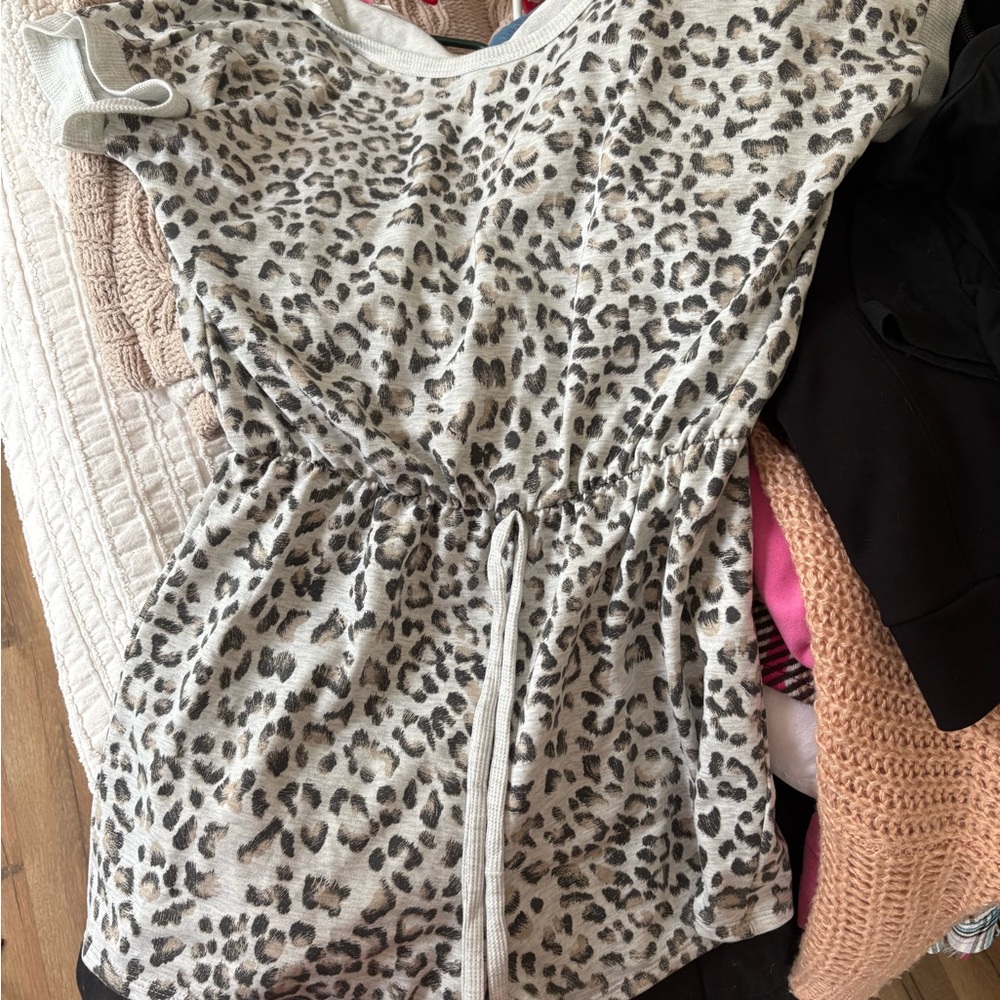 Leopard Print Romper with Drawstring Waist